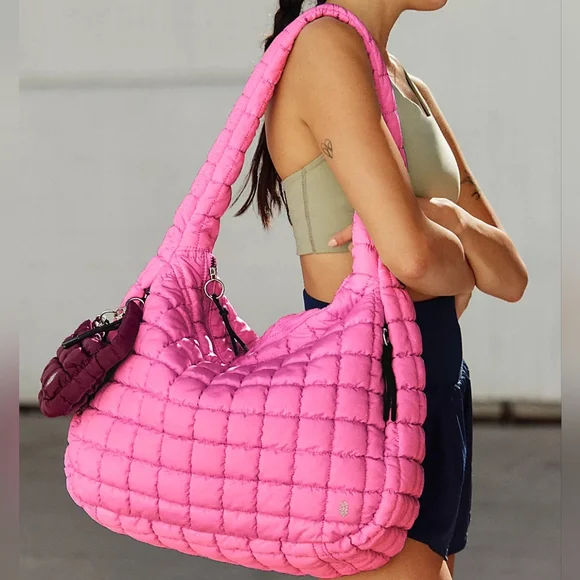 FP Movement Quilted Carryall Tote Gym Bag Bubblegum Pink Free People Neon Hobo